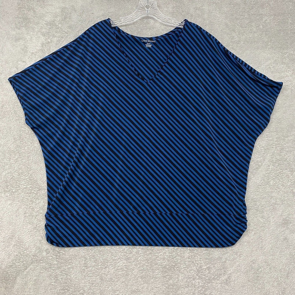 Lane Bryant Shirt Womens 22 Black Blue Stripe Dolman Sleeve Pullover Knit Top